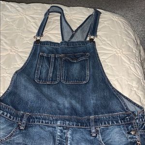 AEO Medium Wash Overall Shorts